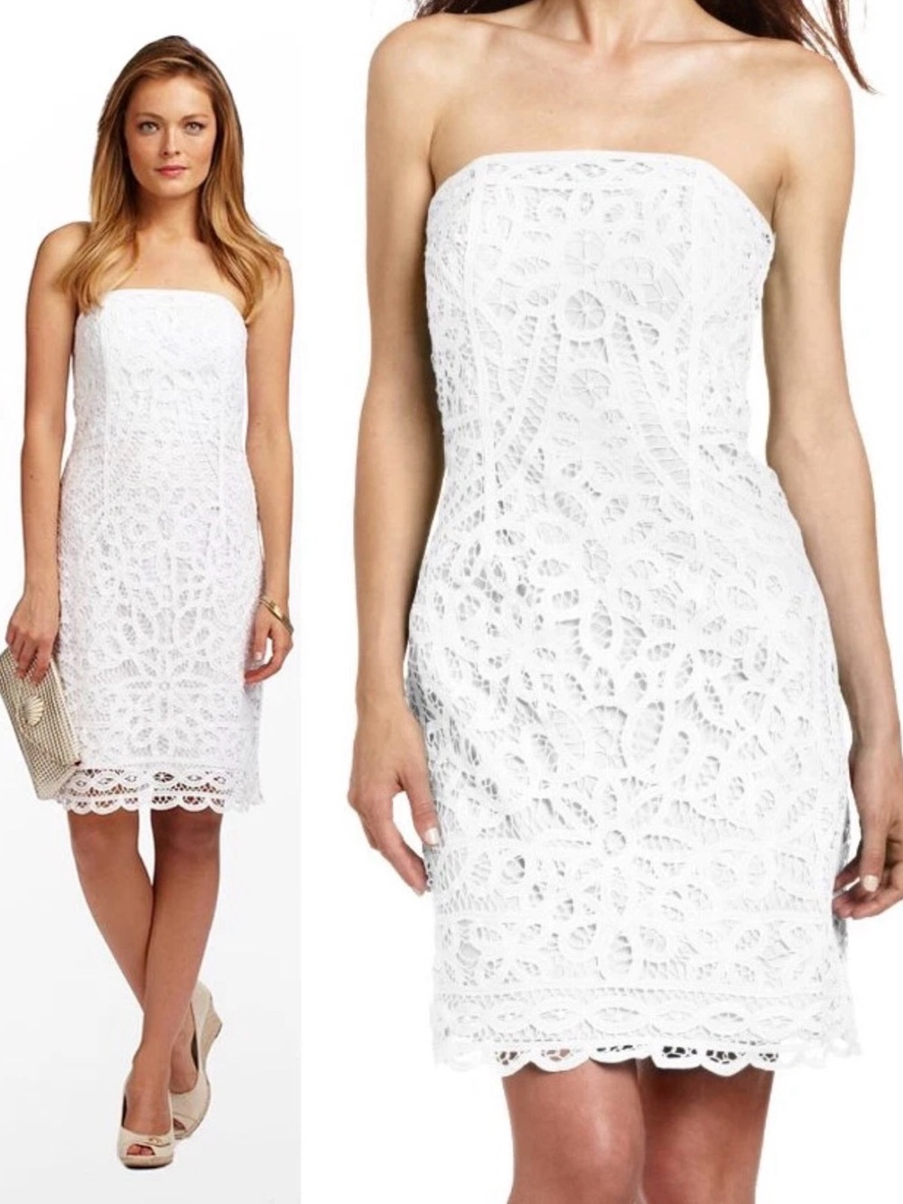 Lilly Pulitzer Joanna Resort Gone Batty White Battenberg Lace Strapless Dress